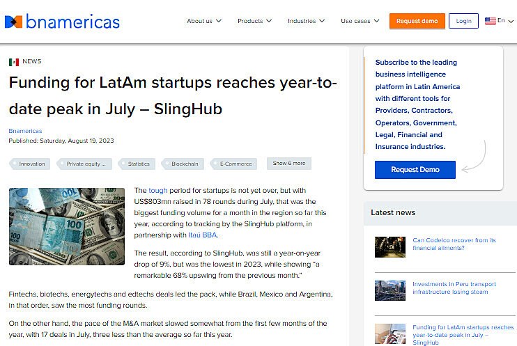 Funding for LatAm startups reaches year-to-date peak in July  SlingHub